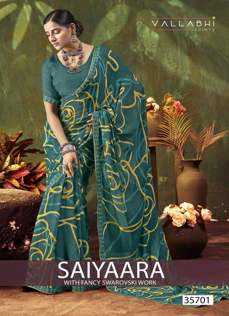 Saiyaara By Vallabhi Moss Georgette Abstract Print With Fancy Swarovski Work Saree Suppliers In India